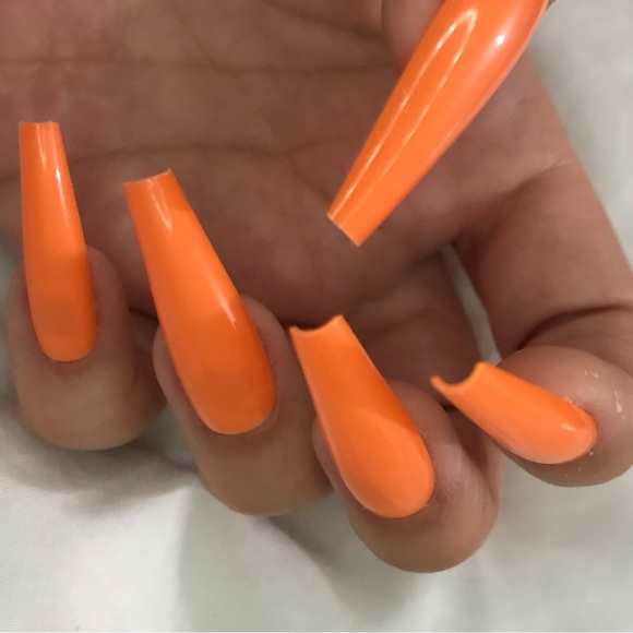 Orange n peach luxury acrylic press on nails available in and length n shape - Picture 4 of 6